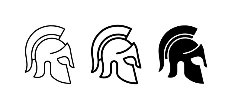 Ancient Greek Helmet Icons, Spartan Warrior Headgear Vector Set, Historical Military Symbol