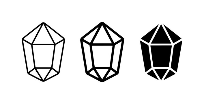 Geometric Crystal Icons, Faceted Gemstone Shapes, Mineral Forms, Diamond Outline Vector Set