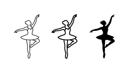 Ballet Dancer Silhouettes, Elegant Female Pose Vector Icons, Classic Dance Performance Art © Sujon