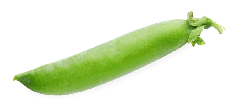 Fresh green pea pod isolated on white, top view