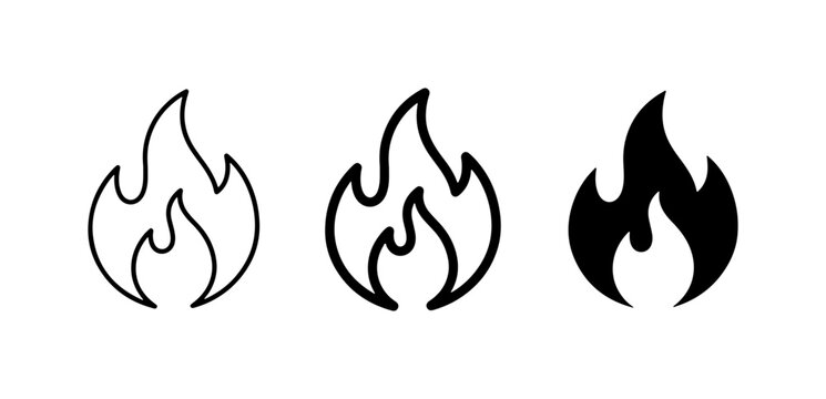 Fire Icons Set, Flame Symbols, Hot Energy Graphic Resources, Danger Warning