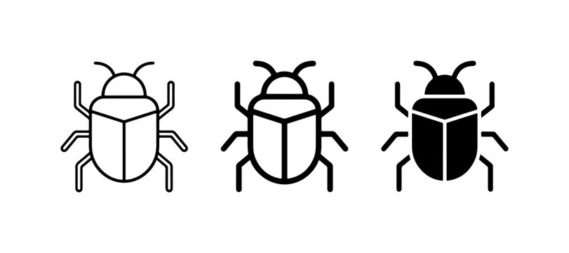 Bug Icons Set: Outline, Line Art, Solid Black Insect Vector Graphics