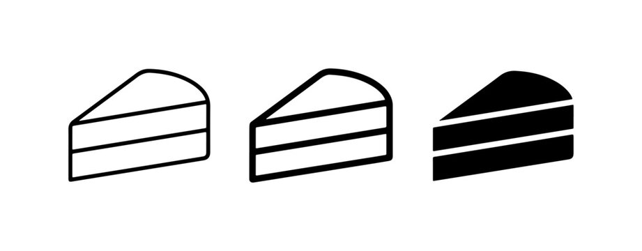 Simple Cake Slice Icons, Dessert Symbols, Sweet Treat Vector Graphics