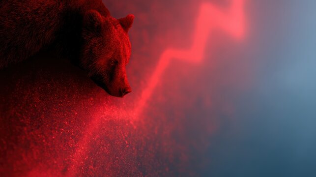 Bear market caution represented by descending financial indicators and subdued economic tones, investment risk concept