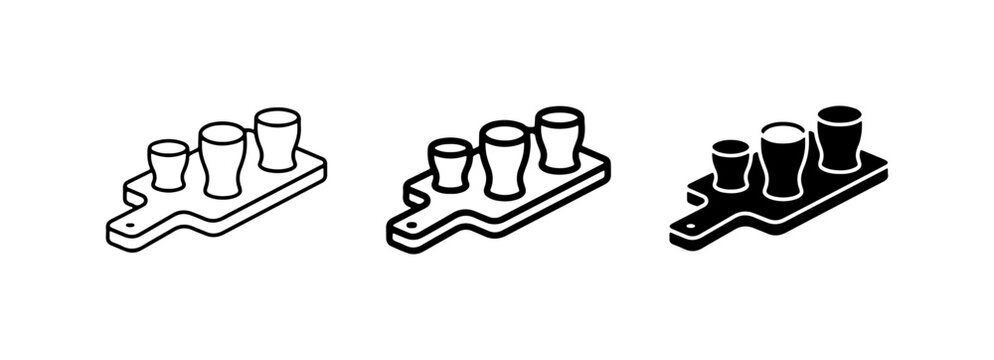 Beer Flight Set, Tasting Paddle, Trio of Glasses, Craft Brewery Iconography