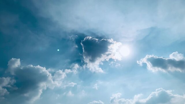 Ultra HD 4K sunlight breaking through soft clouds over Jakarta, Indonesia. Suitable for weather, climate, background, spiritual, environmental, and inspirational themes.