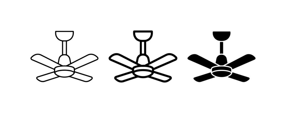Ceiling Fan Icons, Vector Set: Outline, Filled, Silhouette, Airflow, Cooling