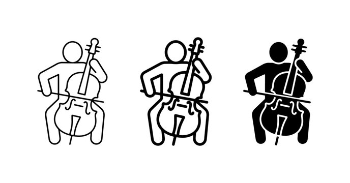 Cello Player Icons, Musical Instrument Symbols, Classical Music Performance Vector Set