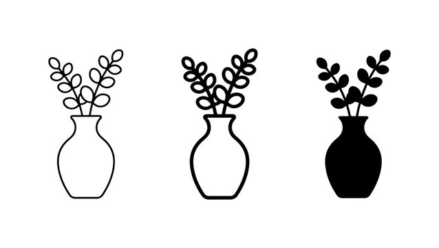 Minimalist Vase Icons, Plant Silhouette Vector Set, Simple Botanical Outline Graphics