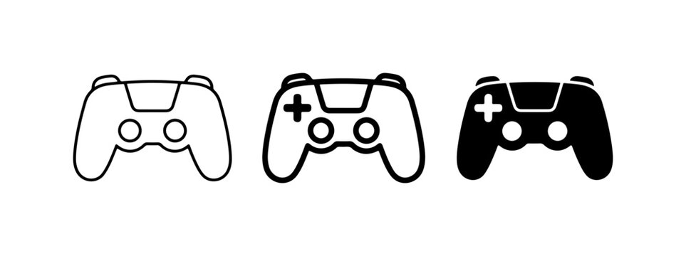 Video Game Controller Icons, Gaming Joysticks, Digital Entertainment Controls, Vector Graphics