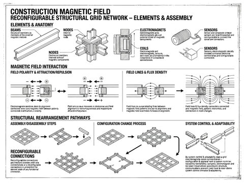 Magnetic field reconfigurable structural grid network elements.