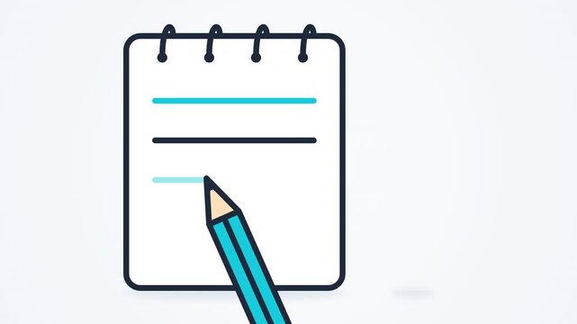 Simple blank notepad and pencil on white background 4k