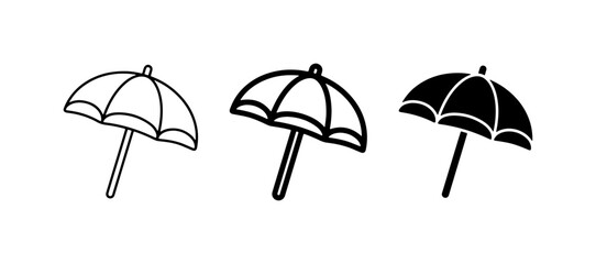 Obraz premium Beach Umbrella Icons: Outline, Line Art, and Solid Black Vector Graphics