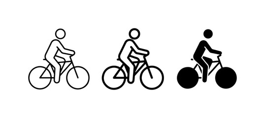 Naklejka premium Bicycle Rider Icons: Line Art, Outline, Silhouette, Cycling, Transportation, Sport