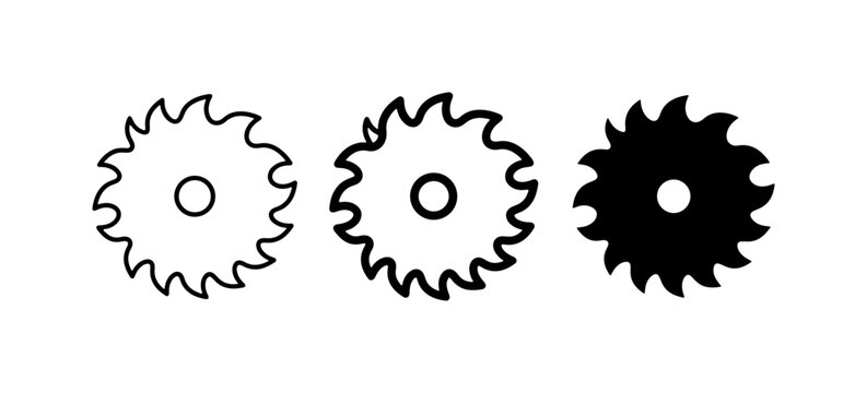 Saw Blade Icons, Circular Saw Teeth Vector Graphics, Industrial Cutting Tools