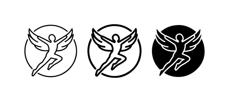 Angel Wings Icon Set, Flying Human Silhouette, Spiritual Symbol, Freedom Concept Vector