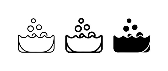 Naklejka premium Bubble Bath Icons Set, Bathtub Outline and Solid Fill, Spa Relaxation Symbols