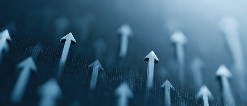 Stock market volatility visualized through abstract candlestick charts and fluctuating arrows, modern finance design