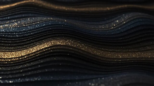 Abstract wavy black background with sparkling gold accents.