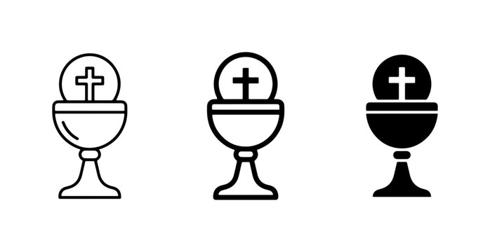Christian Communion Chalice Icons, Holy Eucharist Symbols, Religious Sacrament Vector Graphics