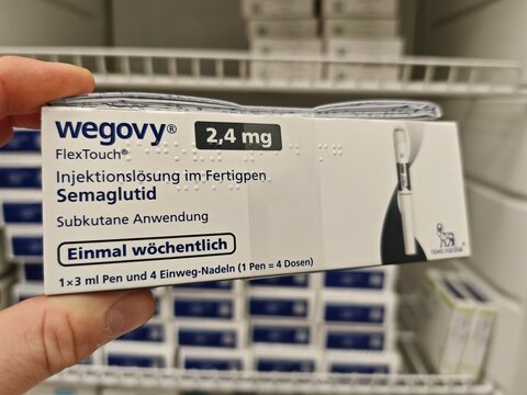 Prague,Czech Republic-April 2 2026: WEGOVY (Semaglutide) 2.4 mg prefilled injection pen used for chronic weight management