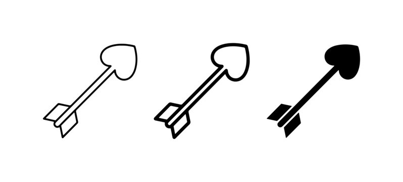 Cupid Arrows, Heart Symbol Vector Icons. Love, Romance, Valentine's Day Symbols. Set of 3.