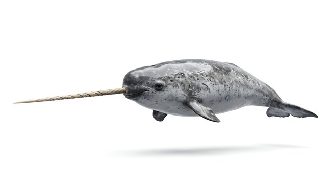 A detailed 3D render of a narwhal swimming isolated on a white background.