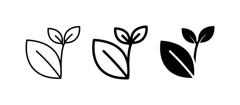 Plant Sprout Icons, Seedling Growth Icons, Green Leaf Icons, Nature Vector Set