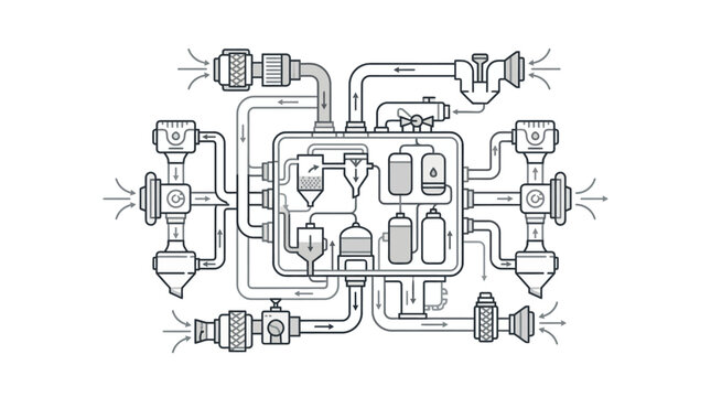 Fluid processing system schematic line drawing