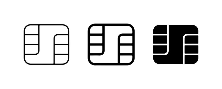 Credit Card Chip Icons, Payment Security Symbols, Financial Technology Vector Graphics