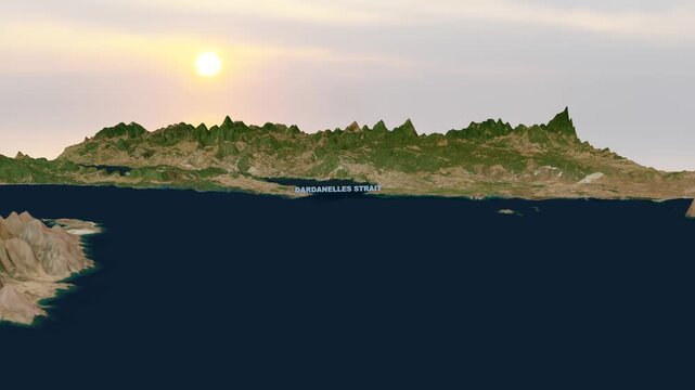 Dardanelles Strait 3D Terrain Topography Map Animation 4K Horizontal