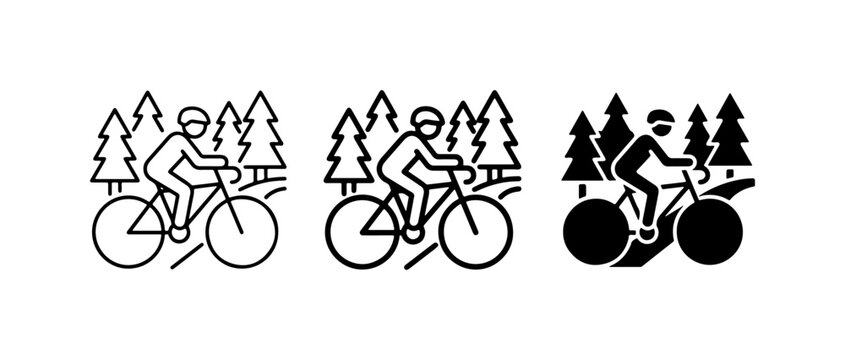 Bicycle Rider Icon Set, Mountain Biking Vector Graphics, Outdoor Sport Illustrations