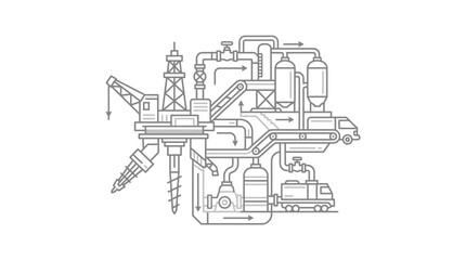Obraz premium Industrial machinery and factory processing line art diagram.