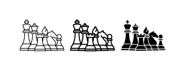 Chess Pieces Vector Icons, Strategy Game Icons, Silhouette & Outline Styles © Rajib