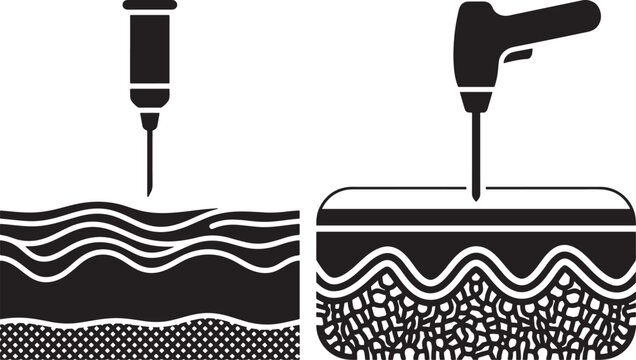 Dermatology skin layer injection and treatment icons set with dermatology injection treatment procedure cosmetic epidermis
