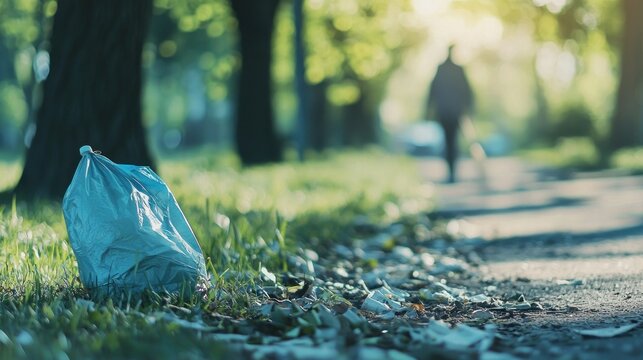 Plastic bag on grassy path