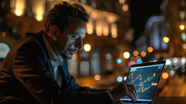 Nighttime financial chart analysis