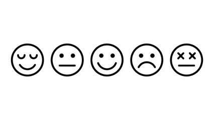 Naklejka premium Emoji Rating Scale Line Art Vector Icon Set