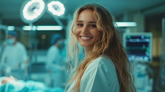 Smiling female medical professional in operating room