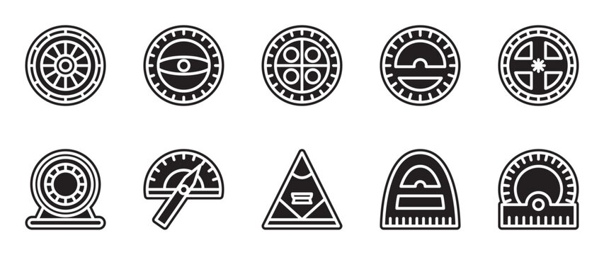 protractor icon set with yellow accents and black lines