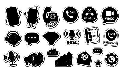 Fototapeta premium Minimal Outline Phone and Smartphone Icon Collection with Communication Symbols