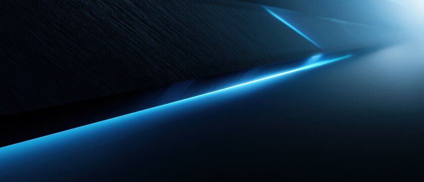 Luxury tech background with black metallic texture and neon blue geometric light patterns, futuristic corporate innovation aesthetic, high detail digital design