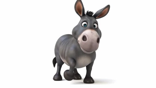Funny 3D Donkey Animated Character Isolated on White Background Ideal for Children's Content.