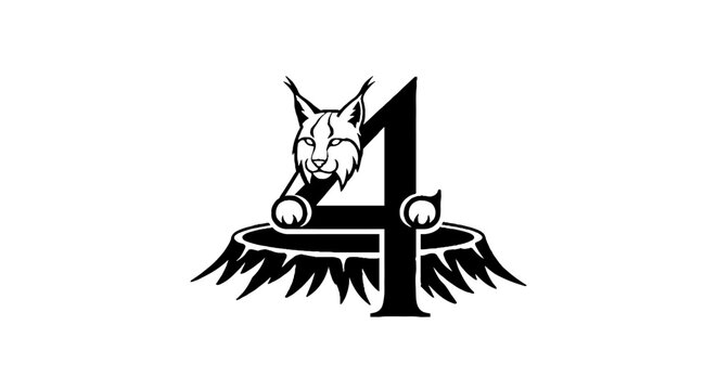 Black and white lynx head with number four design.