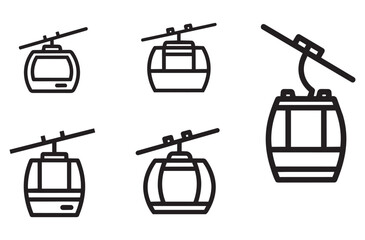 Set of cable car icons line art vector collection, gondola cableway lift system mountain transportation funicular ski resort symbol outline design graphic element © Amdadul