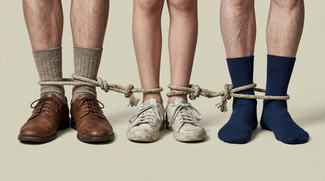 Feet Tied Together &ndash; Family Bonds, Dependency and Relationship Constraints Concept