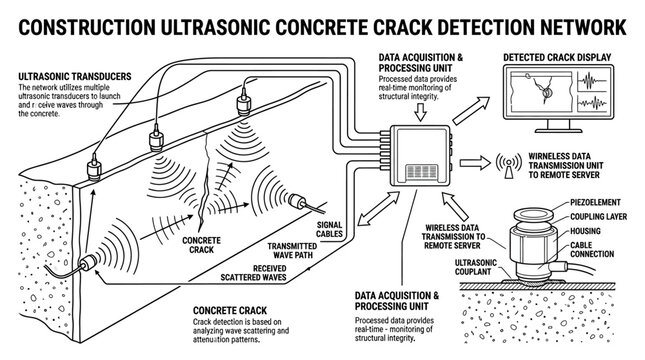 Concrete crack detection network ultrasonic sensor diagram