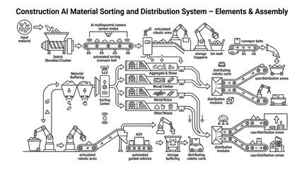 Obraz premium AI material sorting system process flowchart.
