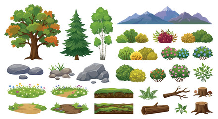 Assorted Forest Elements Vector Illustration With White Background © SHANTI