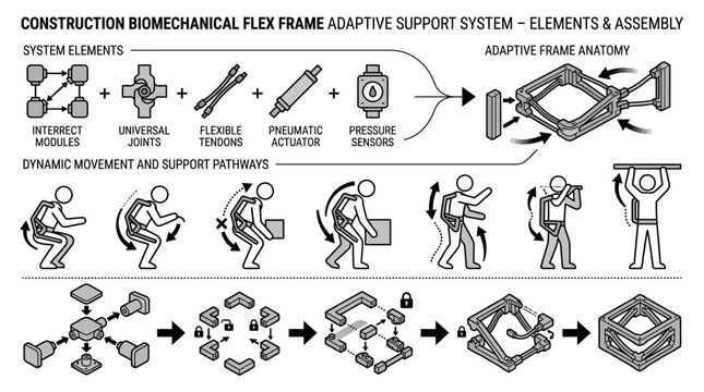 Biomechanical flex frame adaptive support system infographic.